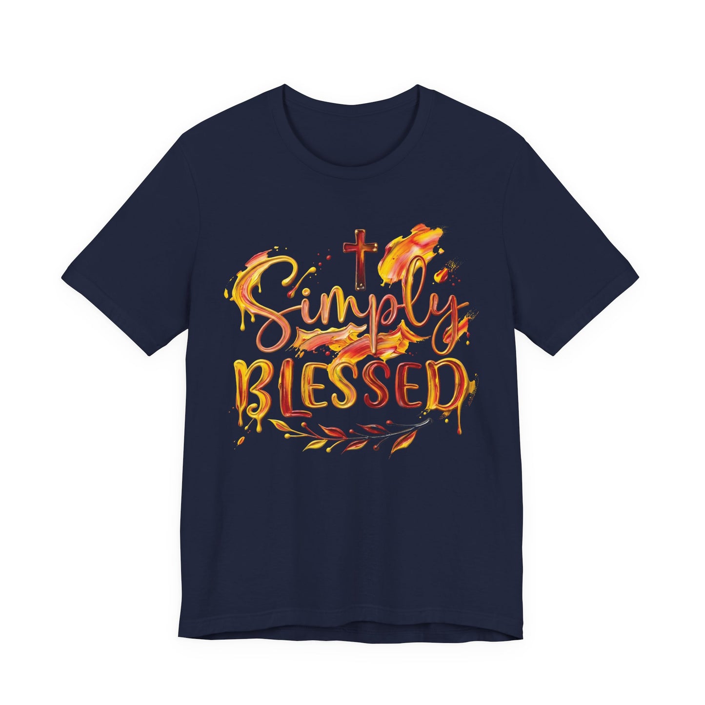 Simply Blessed T-Shirt — Christian Faith Tee with Cross & Autumn Watercolor Design