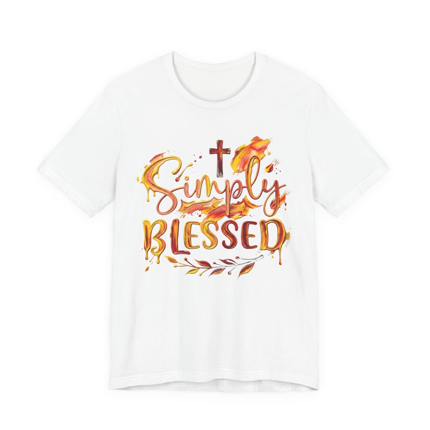 Simply Blessed T-Shirt — Christian Faith Tee with Cross & Autumn Watercolor Design