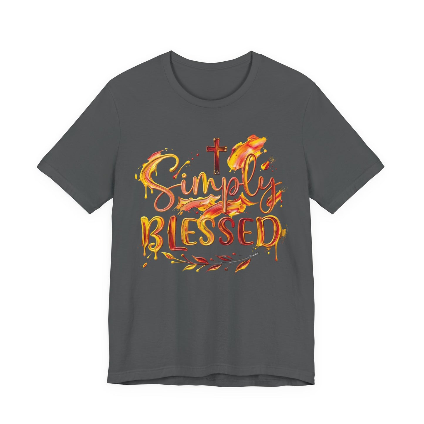 Simply Blessed T-Shirt — Christian Faith Tee with Cross & Autumn Watercolor Design