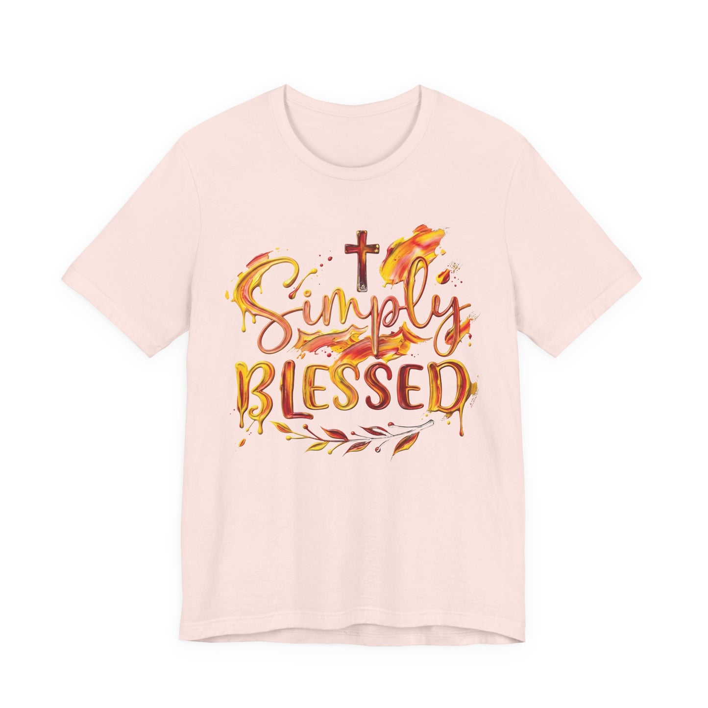 Simply Blessed T-Shirt — Christian Faith Tee with Cross & Autumn Watercolor Design