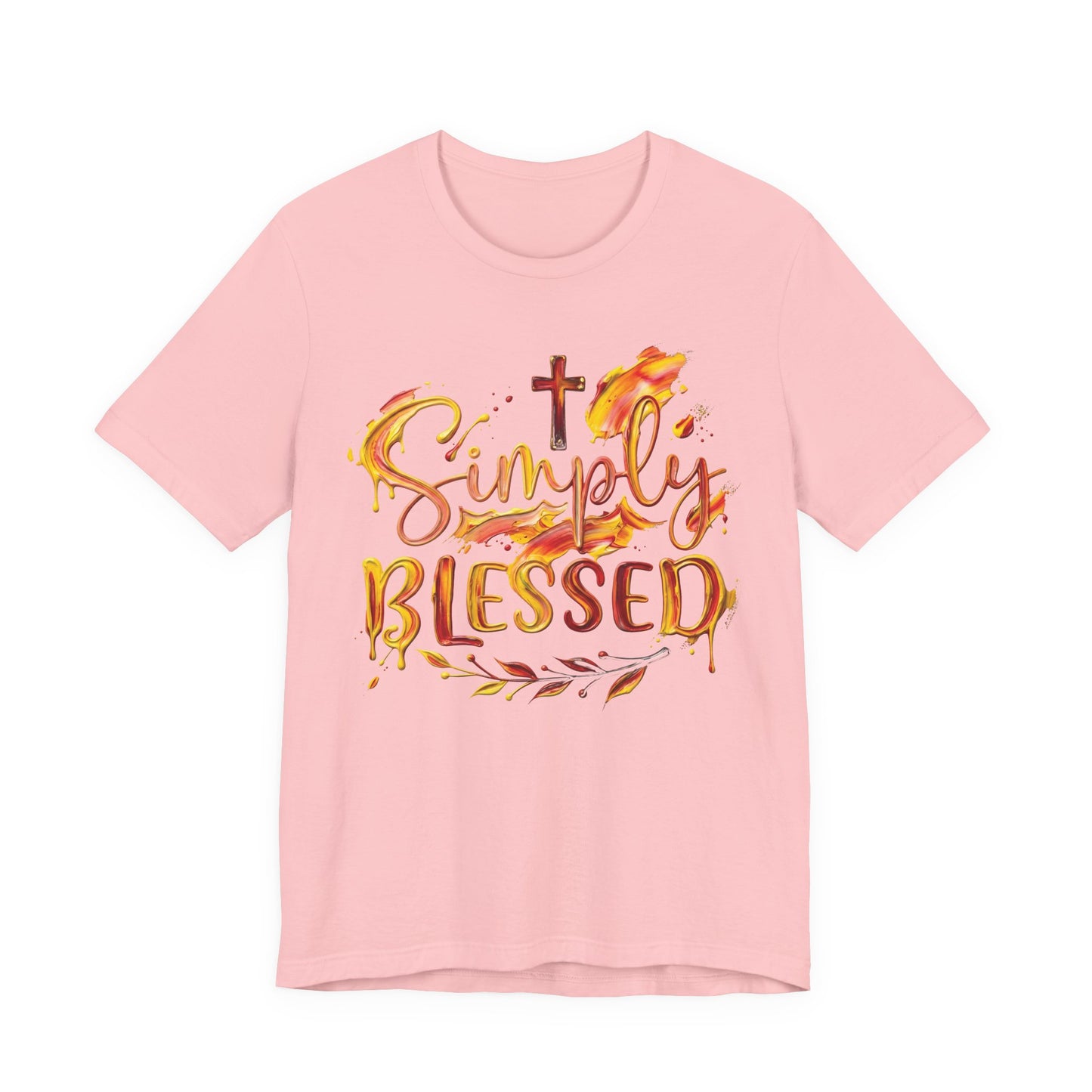 Simply Blessed T-Shirt — Christian Faith Tee with Cross & Autumn Watercolor Design