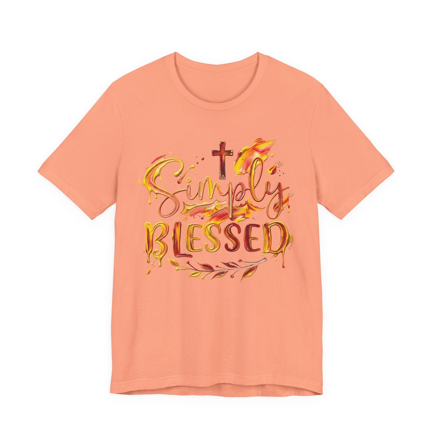Simply Blessed T-Shirt — Christian Faith Tee with Cross & Autumn Watercolor Design