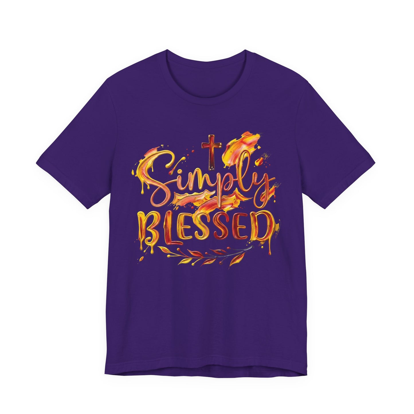 Simply Blessed T-Shirt — Christian Faith Tee with Cross & Autumn Watercolor Design