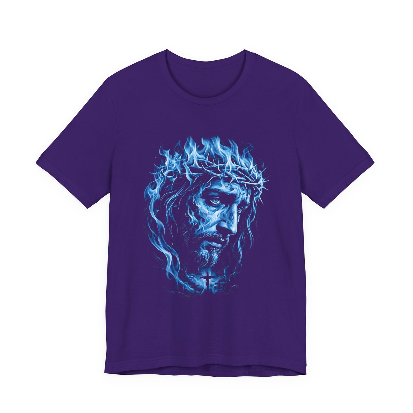 Jesus Portrait T‑Shirt — Blue Flame Crown of Thorns Christian Tee