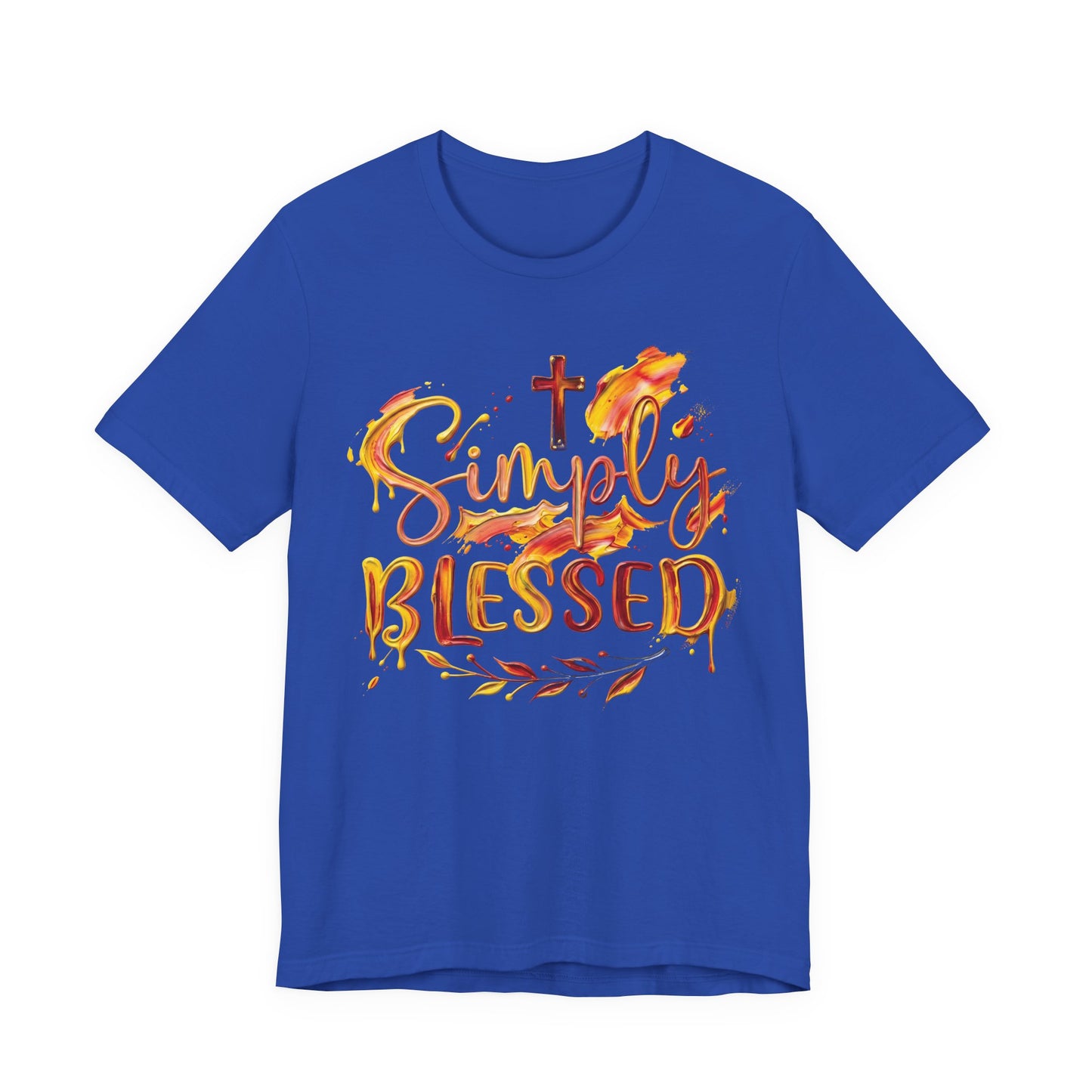 Simply Blessed T-Shirt — Christian Faith Tee with Cross & Autumn Watercolor Design