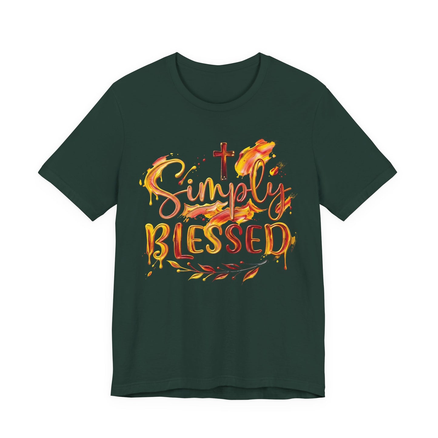 Simply Blessed T-Shirt — Christian Faith Tee with Cross & Autumn Watercolor Design