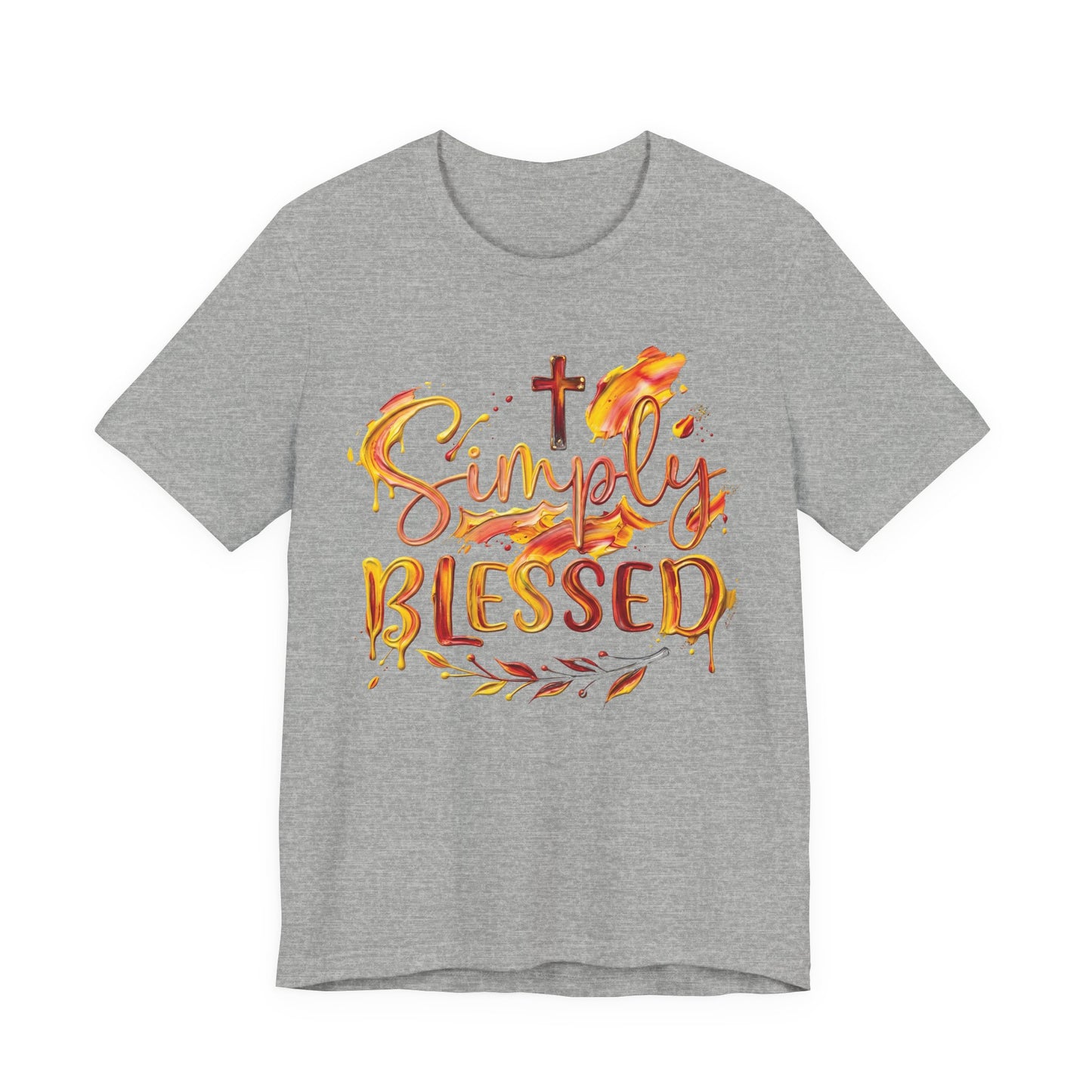 Simply Blessed T-Shirt — Christian Faith Tee with Cross & Autumn Watercolor Design