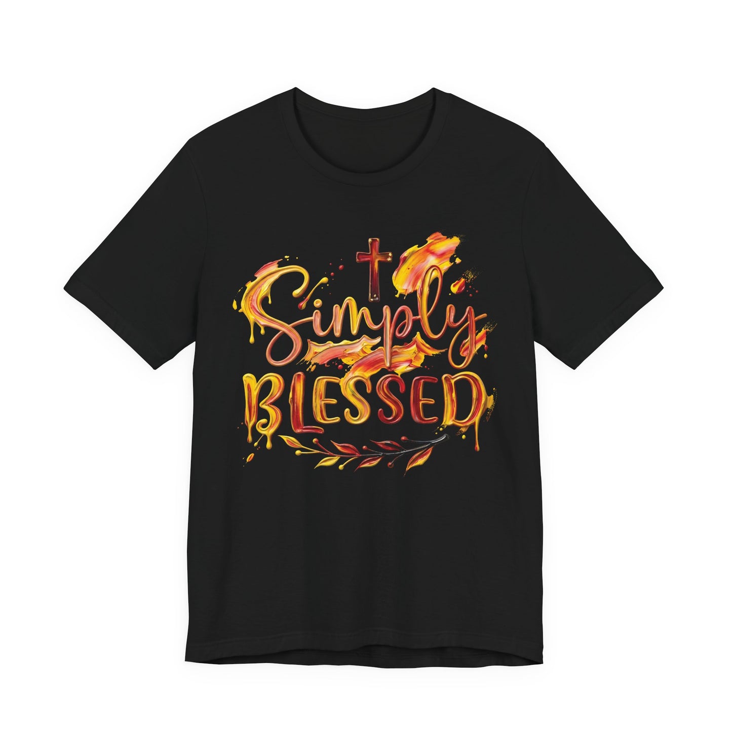 Simply Blessed T-Shirt — Christian Faith Tee with Cross & Autumn Watercolor Design