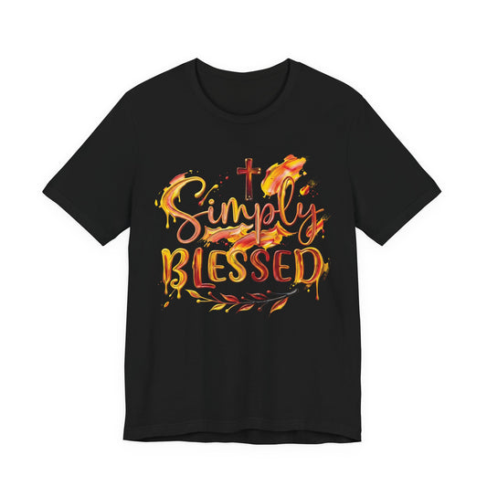 Simply Blessed T-Shirt — Christian Faith Tee with Cross & Autumn Watercolor Design